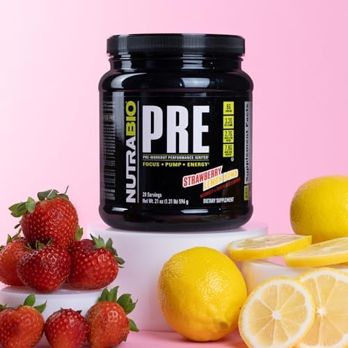 Nutrabio© PRE Pre-workout Powder (Strawberry Lemon Bomb)