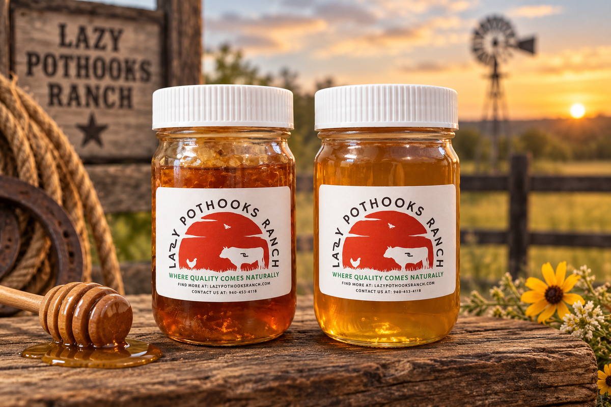Lazy Pothooks Ranch© Fresh Local Honey (with or w/o comb)